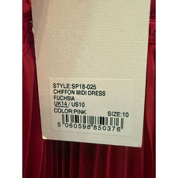 NWT Self-Portrait Fuchsia Pink Pleated Chiffon Midi Dress Size 10 - Picture 14 of 16
